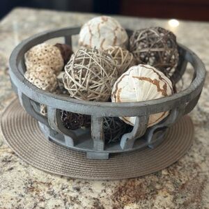 Decorative Wooden Bowl with Assorted Spheres